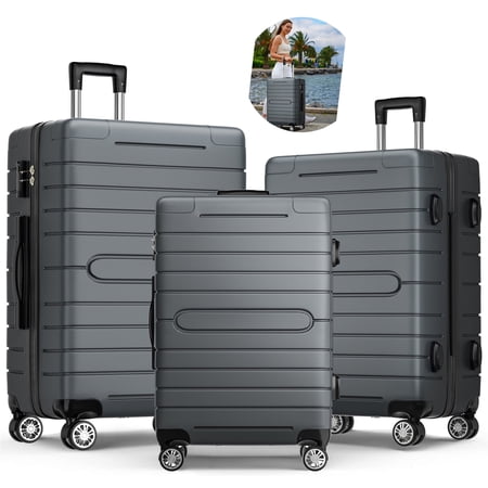 Fenbeli 3 Piece Luggage Sets with TSA Locks, Hardside Suitcase Set with Spinner Wheels, 20in24in28in, Gray