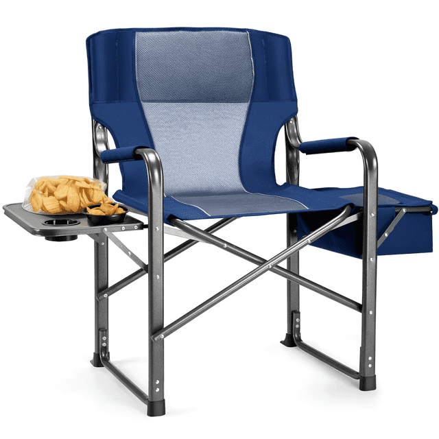 Fenbeli 300lbs Folding Camping Chairs with Cooler Bag and Table, Lawn Chairs for Outside, Sports, Fishing, Blue