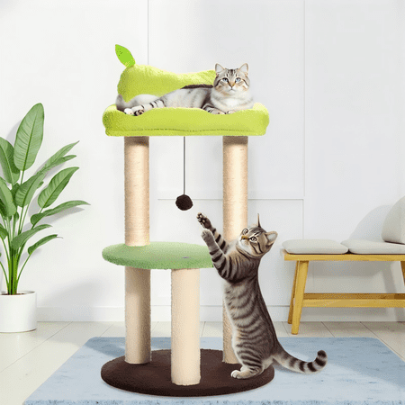 Fenbeli 32'' Cat Tree with Sisal Scratching Posts, Cat Tower for Indoor with Jump Platform, Cat Furniture Activity Center, Cyan