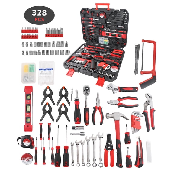 Fenbeli 328 Piece Home Tool Kit, Household Hand Tool Set with Portable Carrying Case, General Home/Auto Repair Tool Set for Men Women
