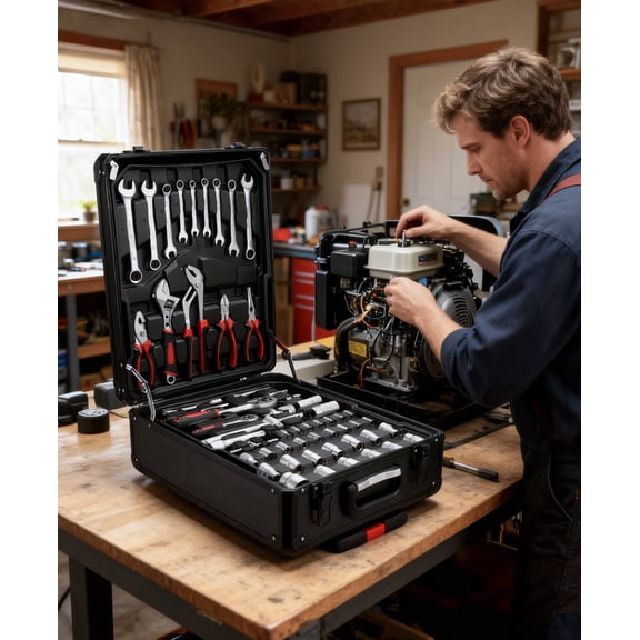 Fenbeli 399 Piece Tool Set, Professional Chrome Vanadium Steel Tool Kit with Aluminum Trolley Case and Wheels, Home Auto Repair Mechanic Tool Box, Black