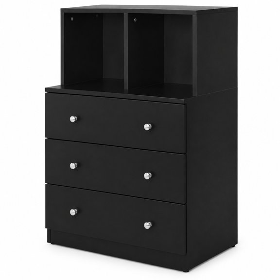 Fenbeli 3 Drawer Dresser with Cubbies Storage Chest for Bedroom Living Room, Engineered wood metal Frame, 24'' x 16'' x 37'' Footprint, Black