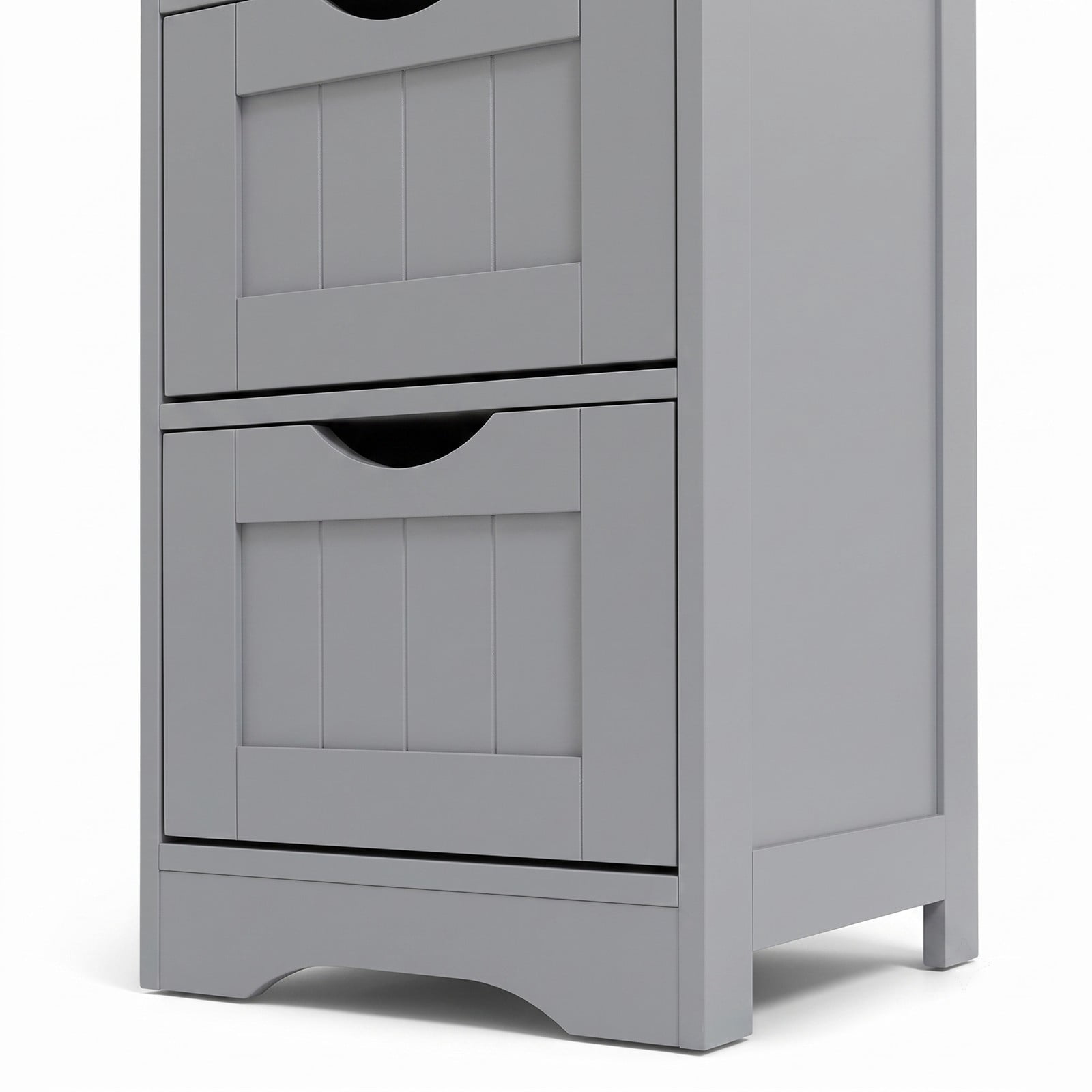 Fenbeli 4-Drawer Bathroom Floor Cabinet, Freestanding Wooden Storage Side Organizer with Anti-Toppling Device, Narrow Waterproof MDF Storage Tower for Bathroom, Gray