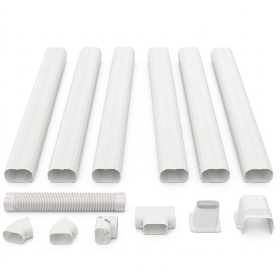 Fenbeli 4 Inches W Mini Decorative PVC Slim Line Cover Kit-16.5ft, PVC Straight Duct Frame, 39.5" x 2.7" x 4" Flexible Duct Footprint, White