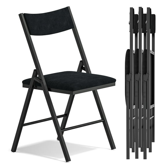 Fenbeli 4-Pack Black Padded Folding Chairs with Metal Frame