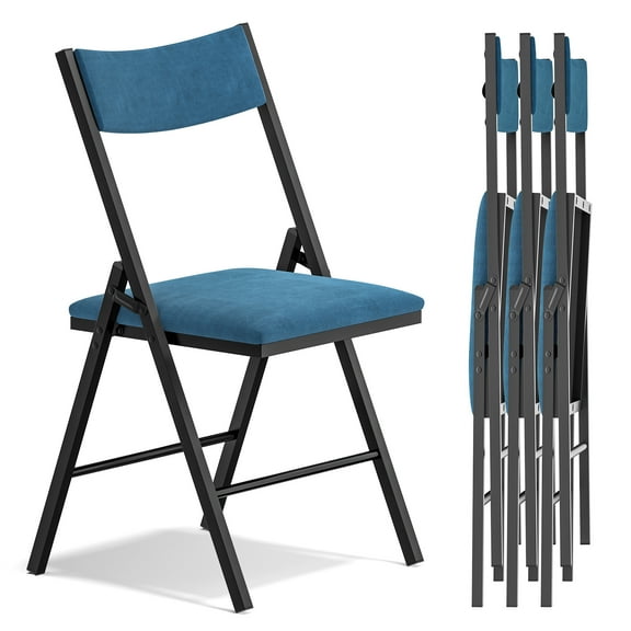 Fenbeli 4-Pack Blue Padded Folding Chairs with Metal Frame