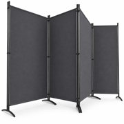 Fenbeli 4 Panel Room Divider 6 FT Tall Folding Privacy Screen with Curved Metal Feet, 136" x 20" x 71"Single Footprint, Gray