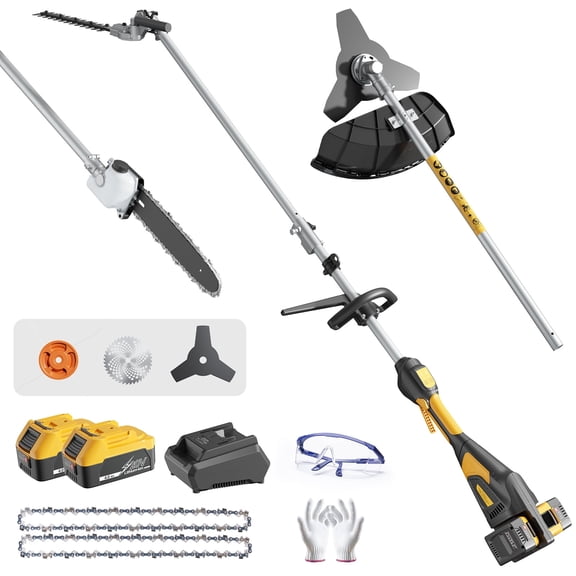 Fenbeli 4-in-1 Cordless String Trimmer, Brush Cutter, Pole Saw & Hedge Trimmer Combo, 40V Max Lithium Battery Yard Tool with 2 Batteries & Charger