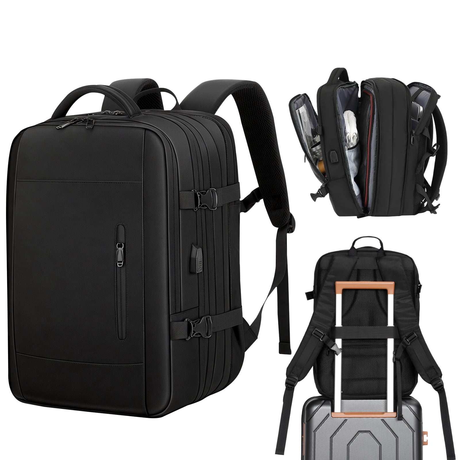 Fenbeli 45L Expandable Travel Laptop Backpack, Water-Resistant Business Backpack with USB Charging Port