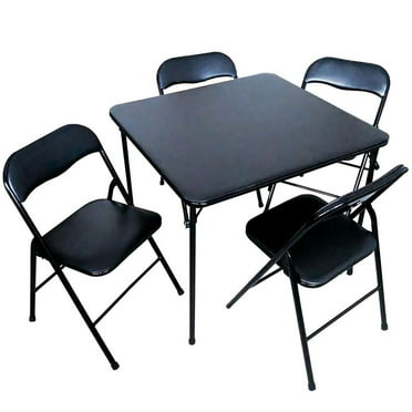 Fenbeli 5-Piece Folding Dining Set with Card Table and 4 Vinyl Padded Chairs for Home, Black