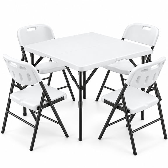 Fenbeli 5 Piece Folding Table and Chairs, Portable Event Card Table with Chairs Set of 4 for Indoor/Outdoor, Picnic, Game Room White