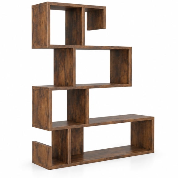 Fenbeli 5-Tier S-Shaped Bookshelf Geometric Z-Shelf Bookcase with Open Cubes, 44 lbs Capacity, Engineered Wood Frame, 31.5" x 8.5" x 39.5" Footprint