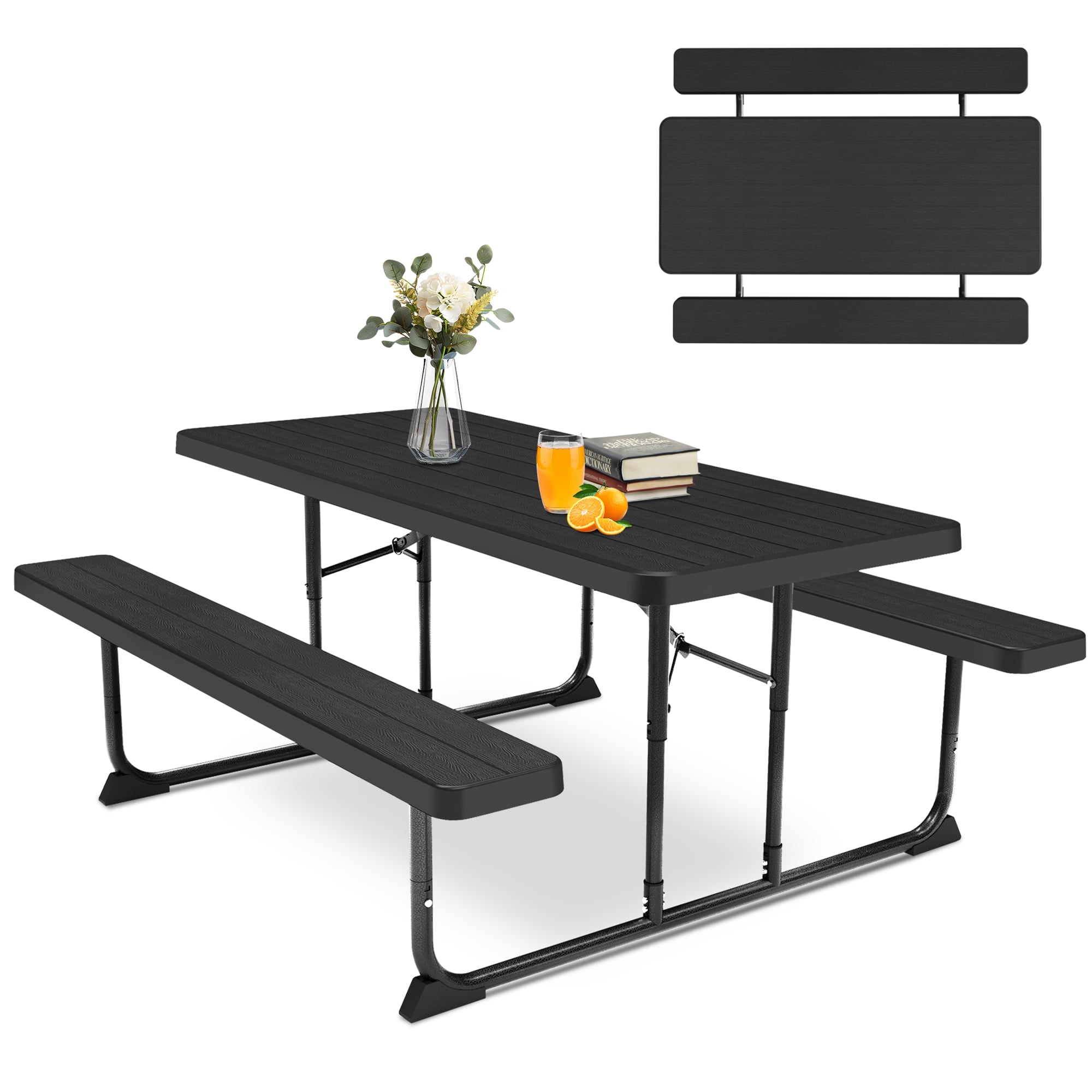 Fenbeli 6-Foot Outdoor Folding Picnic Table, Black