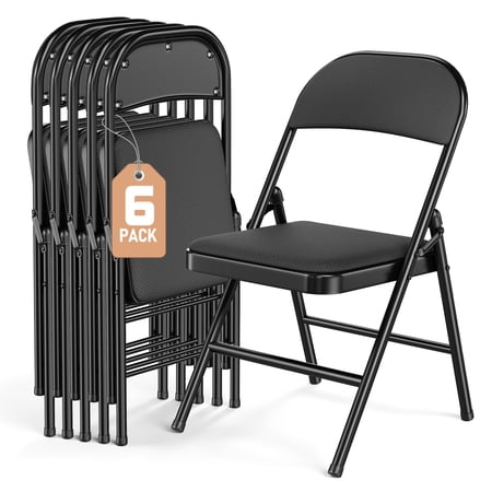 Fenbeli 6 Pack Folding Chairs Comfortable Folding Chair Set for Events, Meetings, and Everyday Use, Black