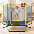 thumbnail image 1 of Fenbeli 60'' Kids Trampoline with Safety Net, Basketball Hoop & Dartboard, Indoor Outdoor Toddler Trampoline for Ages 1-8, 1 of 9