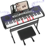 Fenbeli 61 Key Piano Keyboard with Lighted Keys Electric Keyboard Kit with Stand, Bench, Headphones, Built-in Speakers, Black