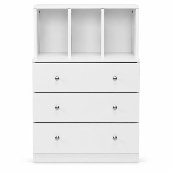 Fenbeli 3 Drawer Dresser with Cubbies Storage Chest for Bedroom Living Room, Engineered wood metal Frame, 24'' x 16'' x 37'' Footprint, White