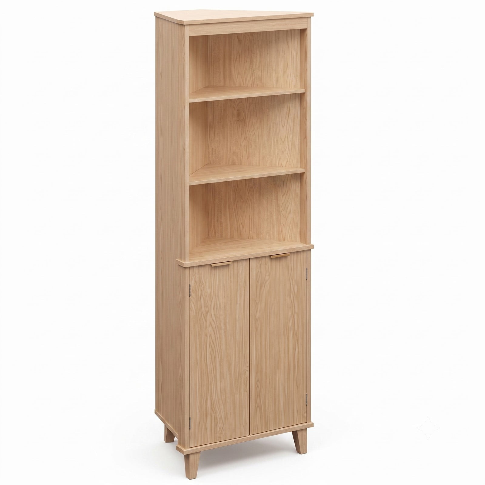 Fenbeli 68 Inch Tall Corner Cabinet with Fluted Doors, Freestanding Bathroom Floor Storage Cabinet with 3 Open Shelves and Enclosed Compartment, Anti-Tip Kit and, Oak