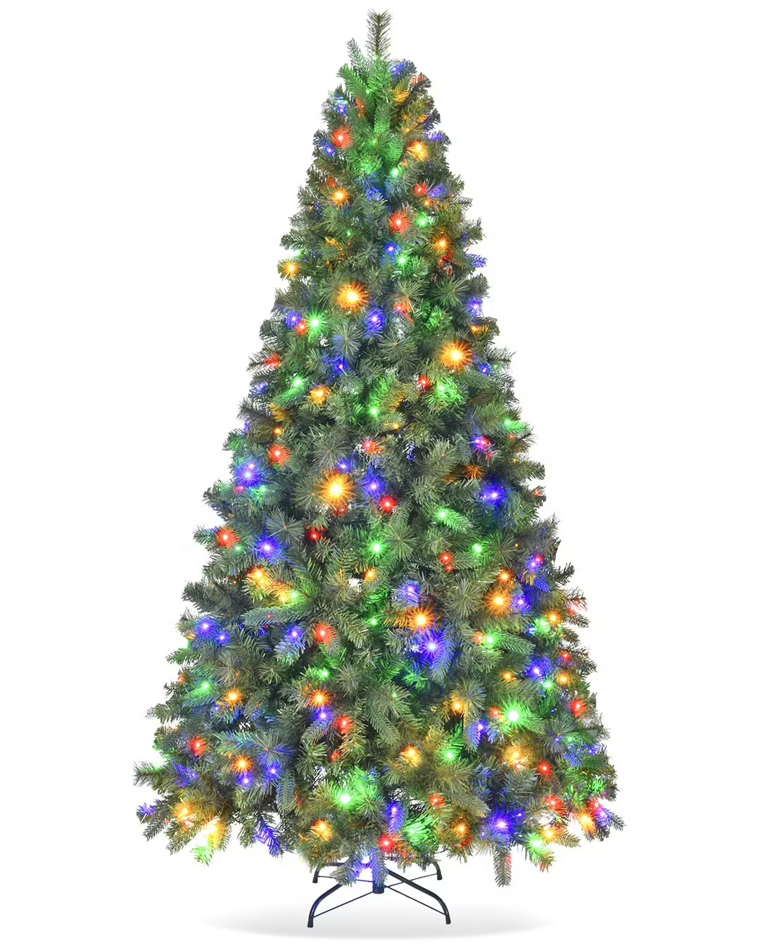 Fenbeli 6ft Pre-Lit Artificial Christmas Tree with 250 Multicolor LED Lights, 8 Lighting Modes, 1000 PVC Branch Tips and Metal Stand, Green