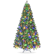 Fenbeli 6ft Pre-Lit Artificial Christmas Tree with 250 Multicolor LED Lights, 8 Lighting Modes, 1000 PVC Branch Tips and Metal Stand, Green