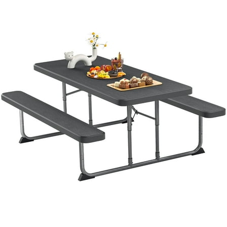 Fenbeli 6ft Outdoor Picnic Table with Benches Folding Picnic Table Set for Camping, BBQ, and Patio Use, Black