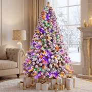 Fenbeli 7.5ft Pre-Lit Premium Snow Flocked Artificial Christmas Tree with 1405 Tips 350 LED Multicolor Lights