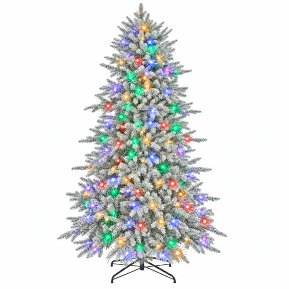 Fenbeli 6ft Prelit Christmas Tree with Lights Artificial Christmas Tree with Colorful LED Lights Hinged Branches Metal Stand