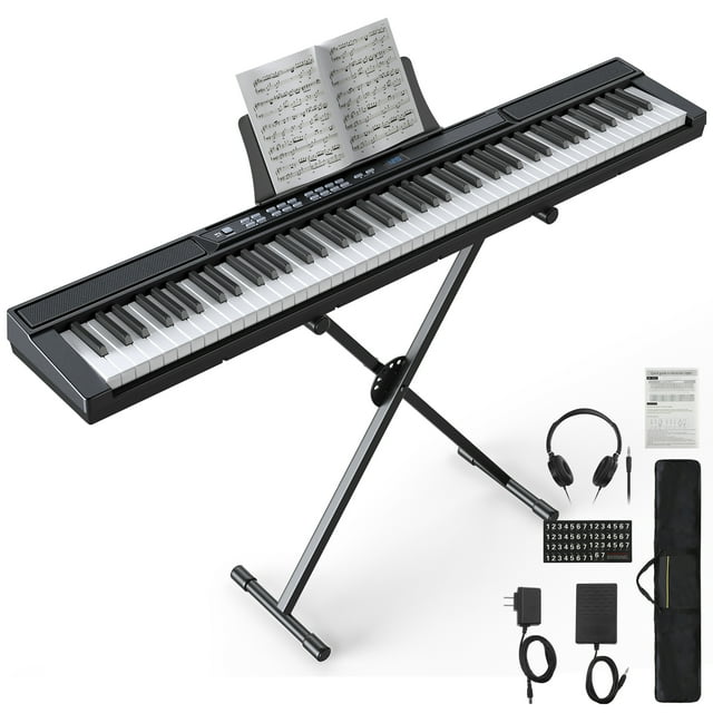 Fenbeli 88 Key Digital Piano Keyboard with Stand Full-Size Semi-Weighted Electric Piano with Sustain Pedal, Music Rest, Black