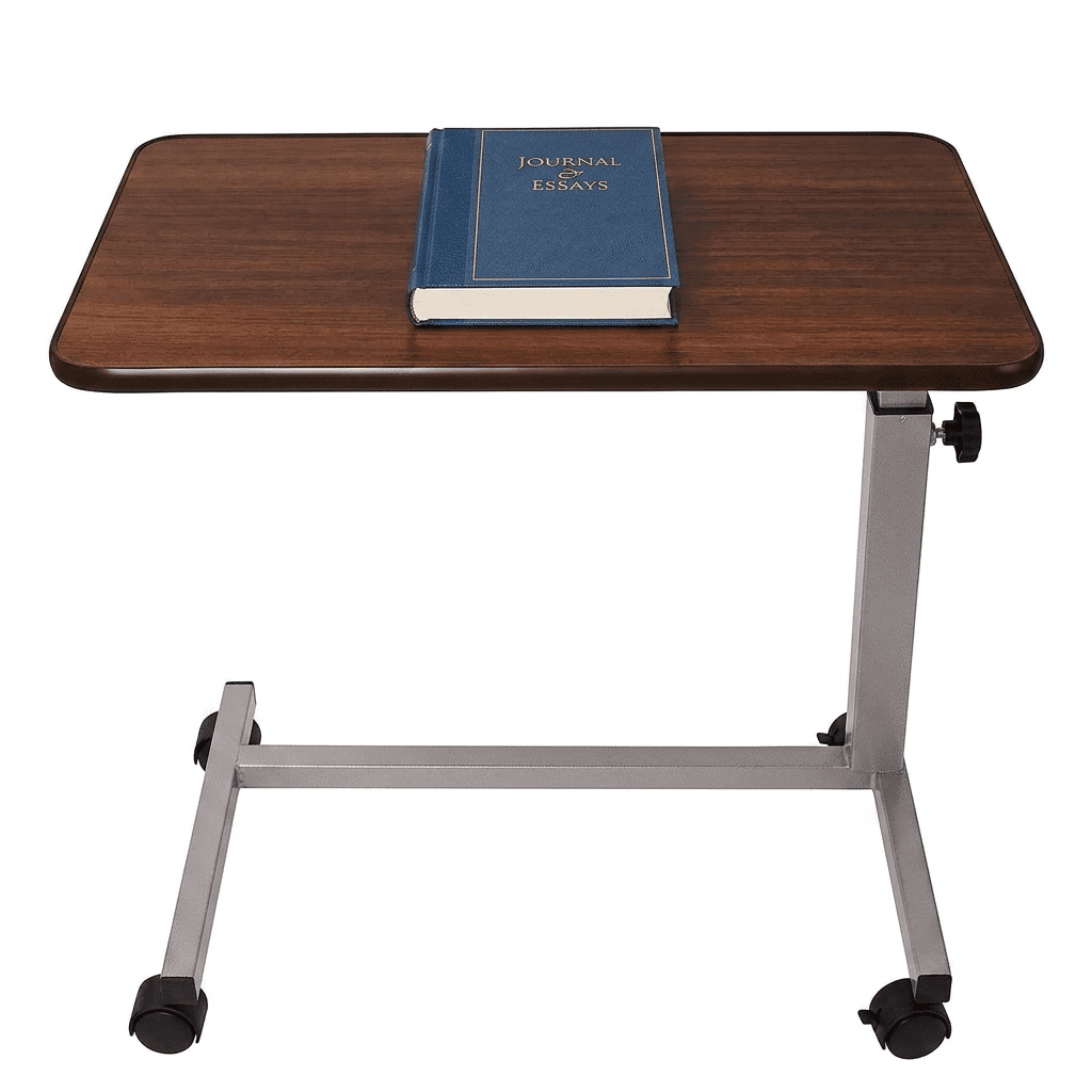 Fenbeli Adjustable Rolling Desk, Mobile Standing Desk with Wheels and Tilting Top, Brown Side Table for Couch Bed Home Office and Reading