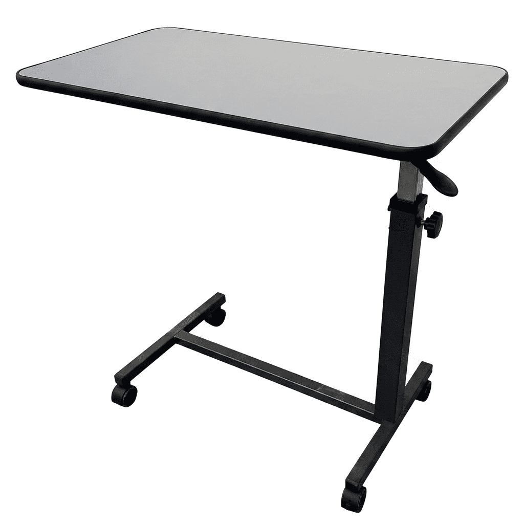 Fenbeli Adjustable Rolling Desk, White Mobile Standing Desk with Wheels and Tilting Top, Side Table for Couch Bed Home Office and Reading