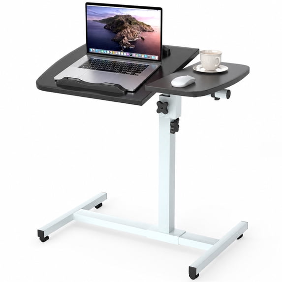 Furnibear Bedside Laptop Desk with Wheels, Height Adjustable Rolling Table with Tilting Desktop, Small Standing Desk for Home Office, Black