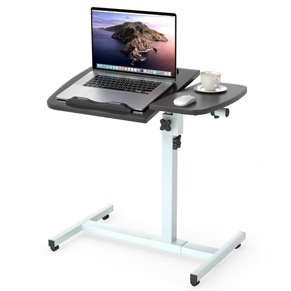 Furnibear Small Mobile Standing Desk, Height Adjustable Table with Wheels, Rolling Desk with Rotatable Tilting Desktop, for Home Black