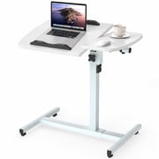 Furnibear Bedside Laptop Desk with Wheels, Height Adjustable Rolling Table with Tilting Desktop, Small Standing Desk for Home Office, White
