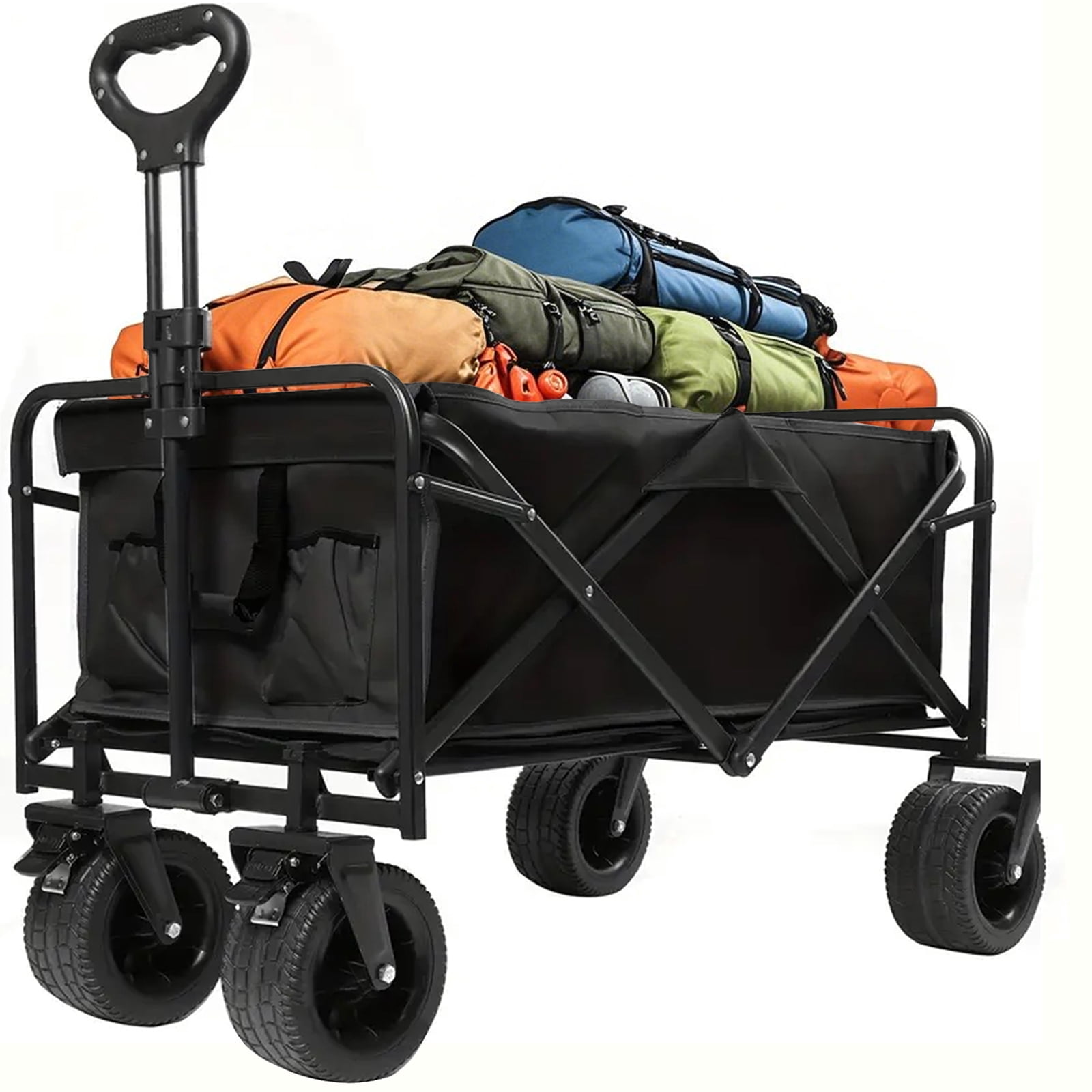 Fenbeli Large Collapsible Folding Wagon with Oversized Tank Wheels for Sports, Shopping, Camping Kids, Black