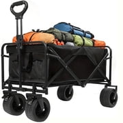 Fenbeli Large Collapsible Folding Wagon with Oversized Tank Wheels for Sports, Shopping, Camping Kids, Black