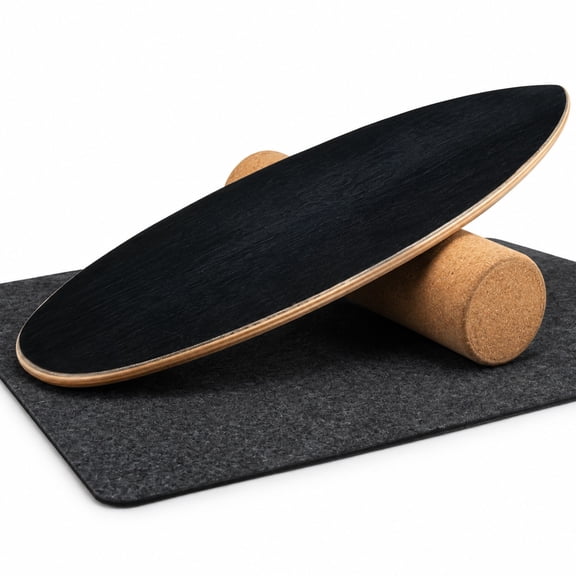 Fenbeli Balance Board Trainer for Core Strength, 500 lbs Capacity, Birch wood cork wood Frame, 29.5" x 10.5" x 0.5" Footprint, Black