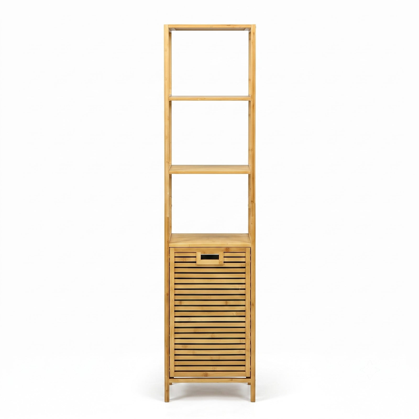 Fenbeli Bamboo Tower Laundry Hamper Organizer with 3-Tier Storage Shelves, Tilt-Out Oxford Basket, 2-in-1 Freestanding Bathroom Linen Cabinet for Closet, Natural