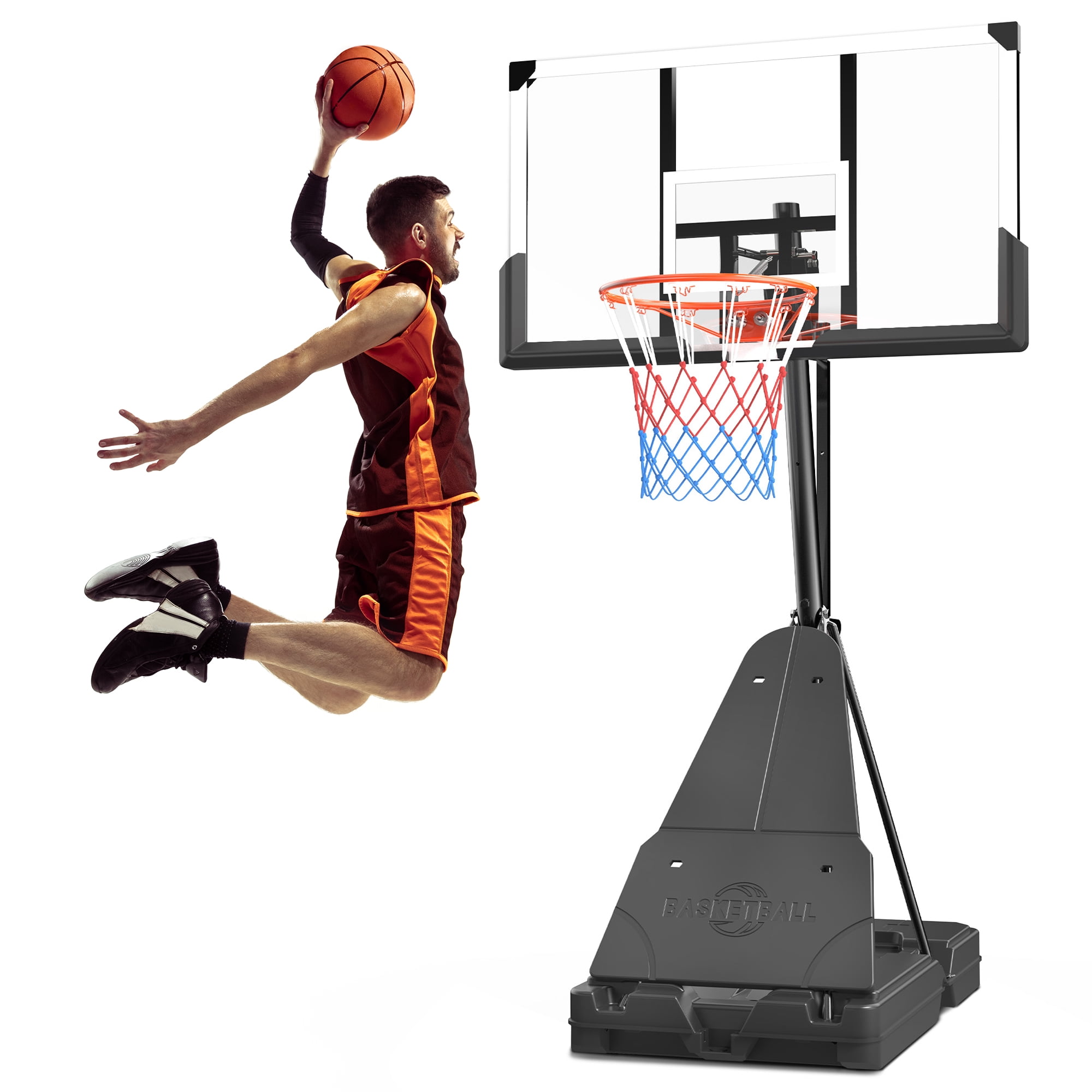 Fenbeli 44 Inch Portable Basketball Hoop Outdoor Indoor, 5.25-10FT Adjustable Height, Shatterproof PC Backboard, 150 LBS Fillable Base, Basketball Goal System for Kids Teens Adults Backyard/Driveway