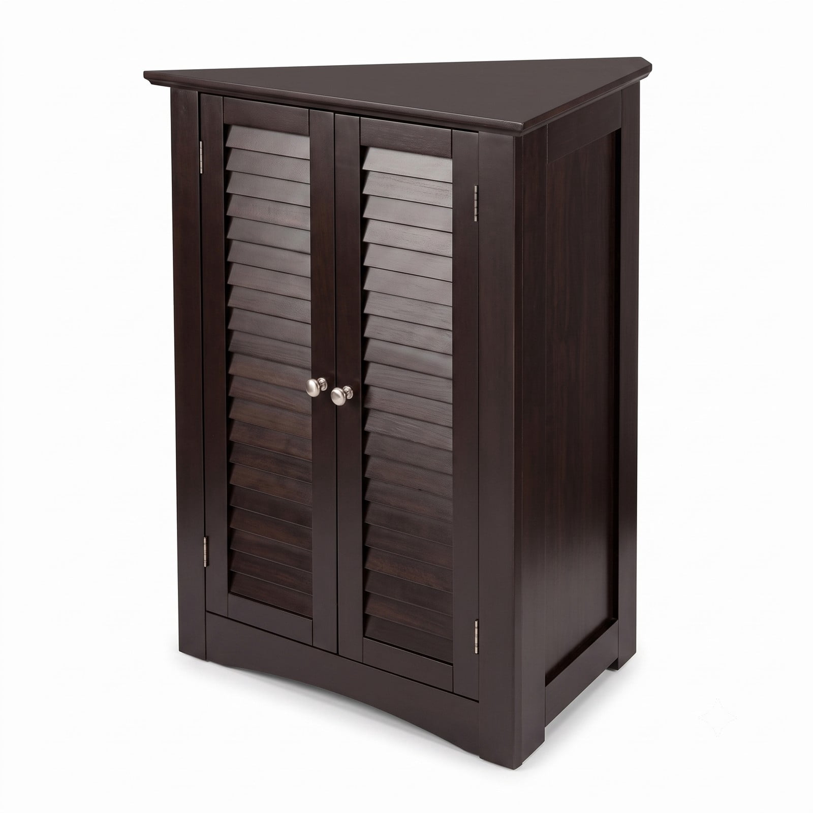 Fenbeli Bathroom Corner Floor Cabinet, Freestanding Wooden Storage Organizer with Shutter Door and Adjustable Shelf, Anti-Tipping Space-Saving Unit for Bathroom, Brown