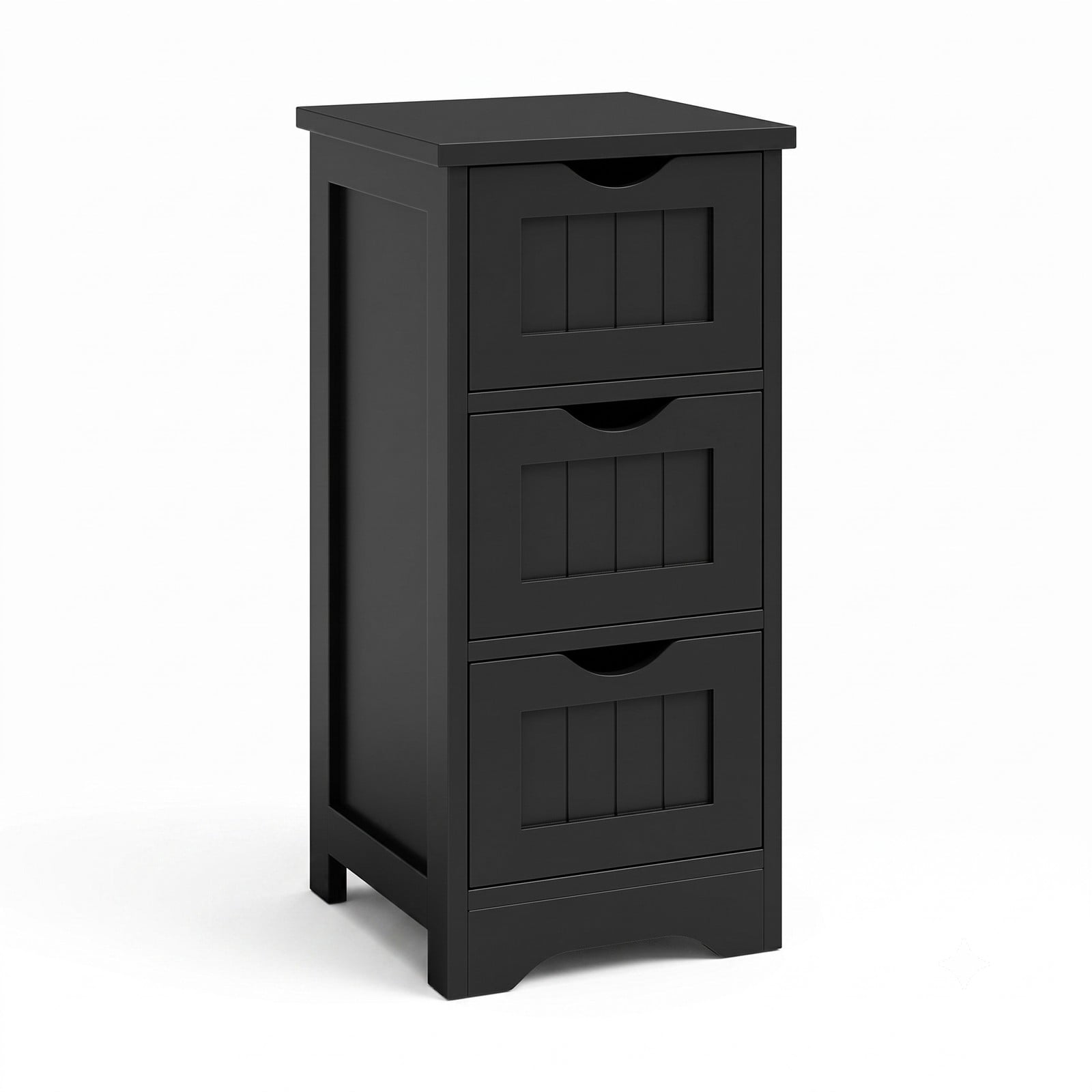 Fenbeli Bathroom Floor Storage Cabinet with 3 Drawers, Freestanding Slim MDF Organizer Tower for Small Bathroom Bedroom, Space-Saving Nightstand Side End Table, Black
