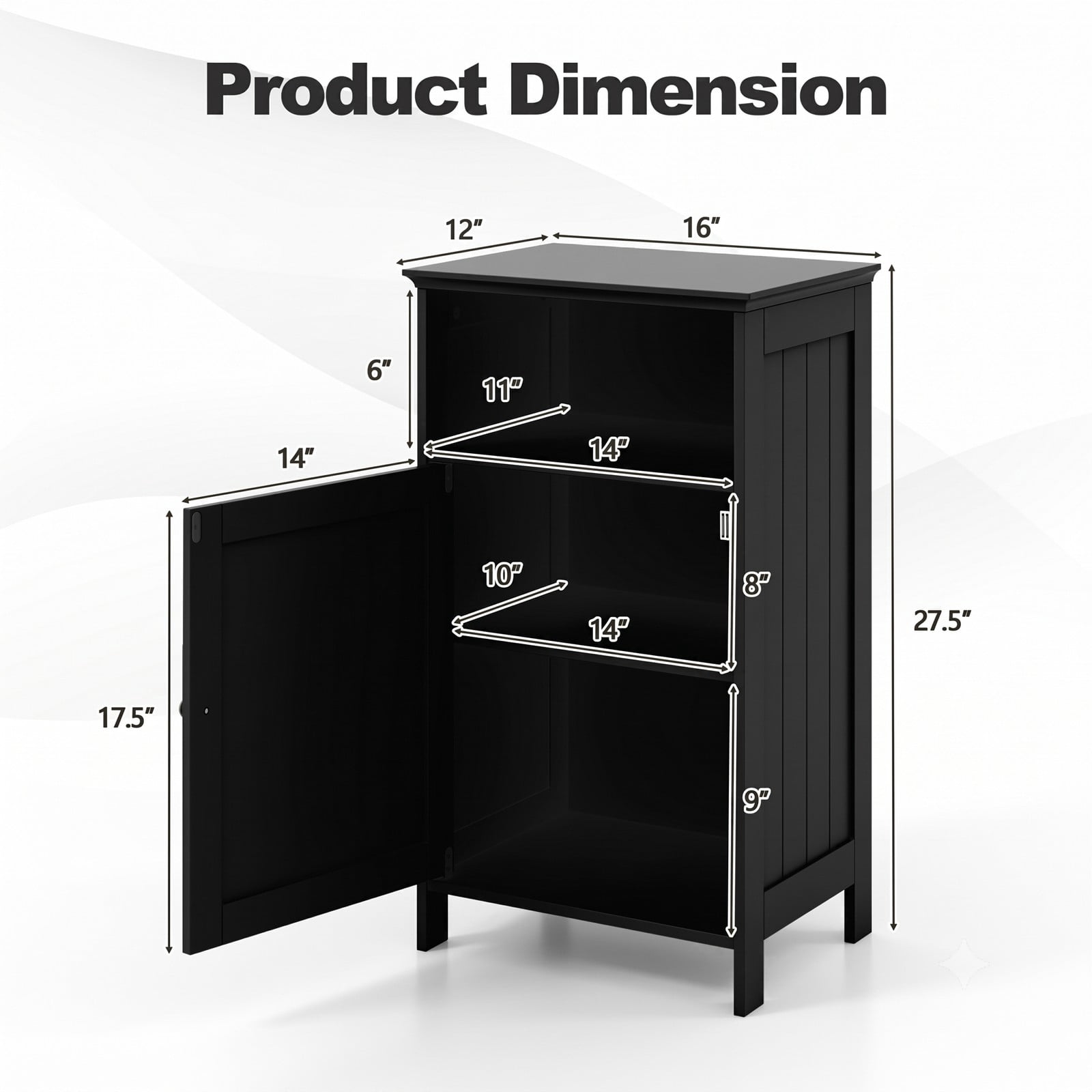 Fenbeli Bathroom Freestanding Floor Storage Cabinet with Adjustable Shelf and Open Cube, Waterproof MDF Side Organizer for Bathroom Living Room Bedroom Entryway, Black
