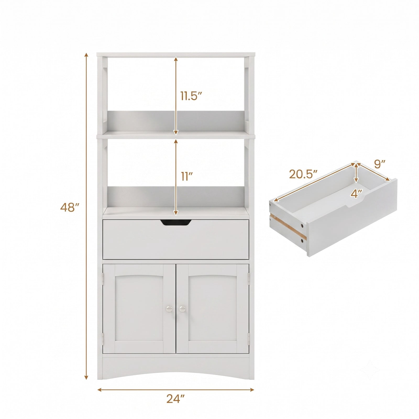 Fenbeli Bathroom Storage Cabinet, Freestanding Floor Cabinet with 3 Open Shelves, Pull-Out Drawer & 2 Doors, Anti-Toppling Wooden Organizer for Bathroom Kitchen, Gray