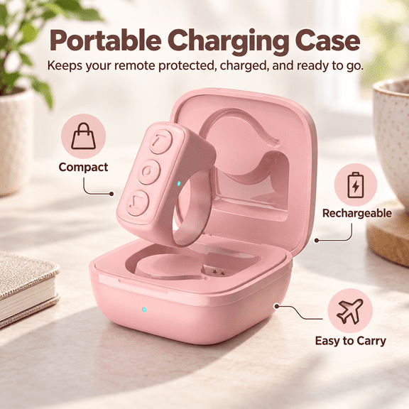 Fenbeli Bluetooth Scrolling Ring for TikTok, Wireless Finger Remote Control & Page Turner with Charging Case, Camera Shutter Remote for iPhone iPad Android, Short Video Controller, Pink