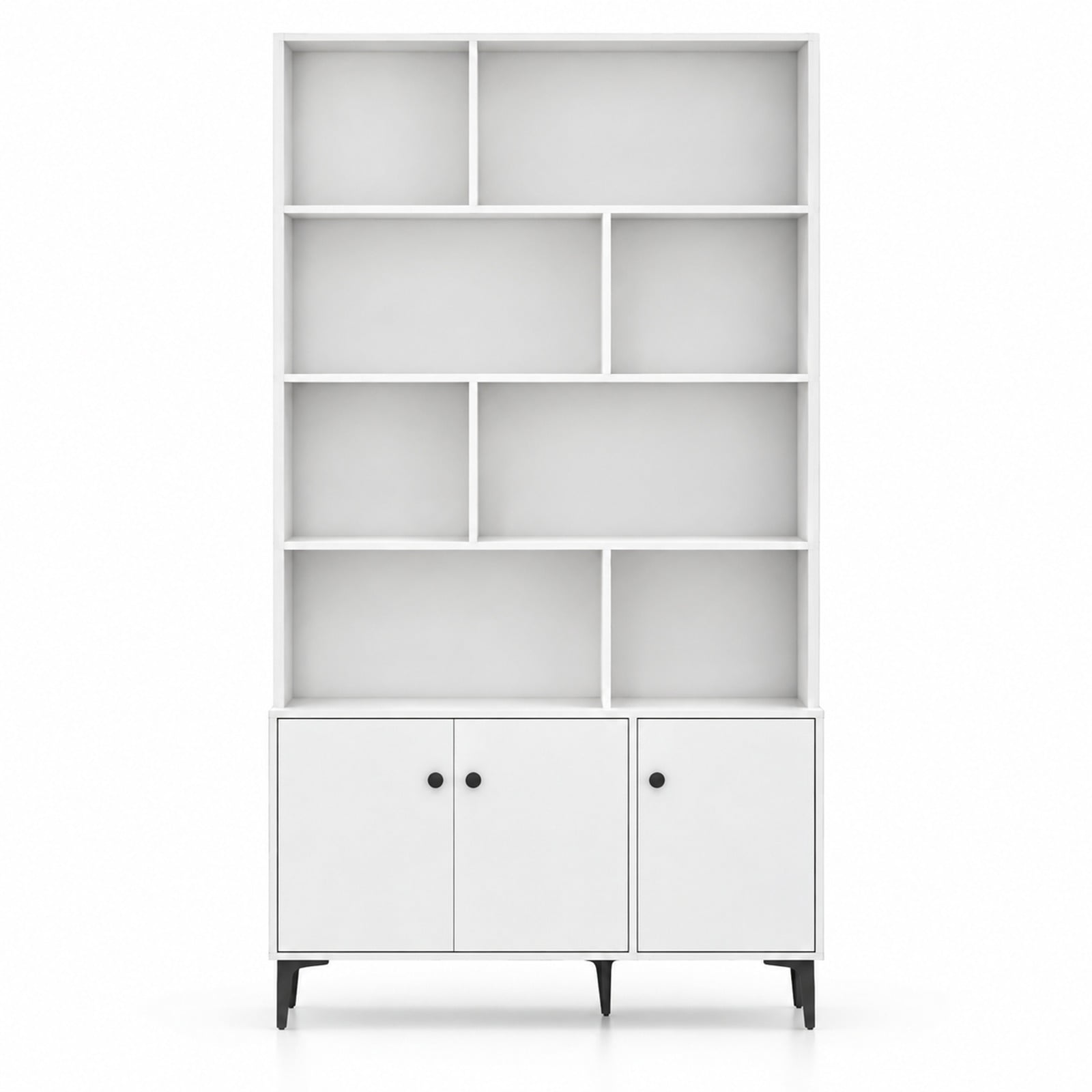 Fenbeli Bookshelf with 3 Doors and 2 Anti-Tipping Kits for Home Office, of Each Shelf 22 lbs Capacity, Engineered Wood MDF Metal Frame, White