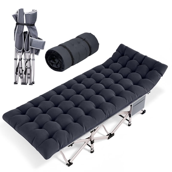 Fenbeli Heavy Duty Camping Cot for Adults Folding Sleeping Cot Bed with Mattress, Black