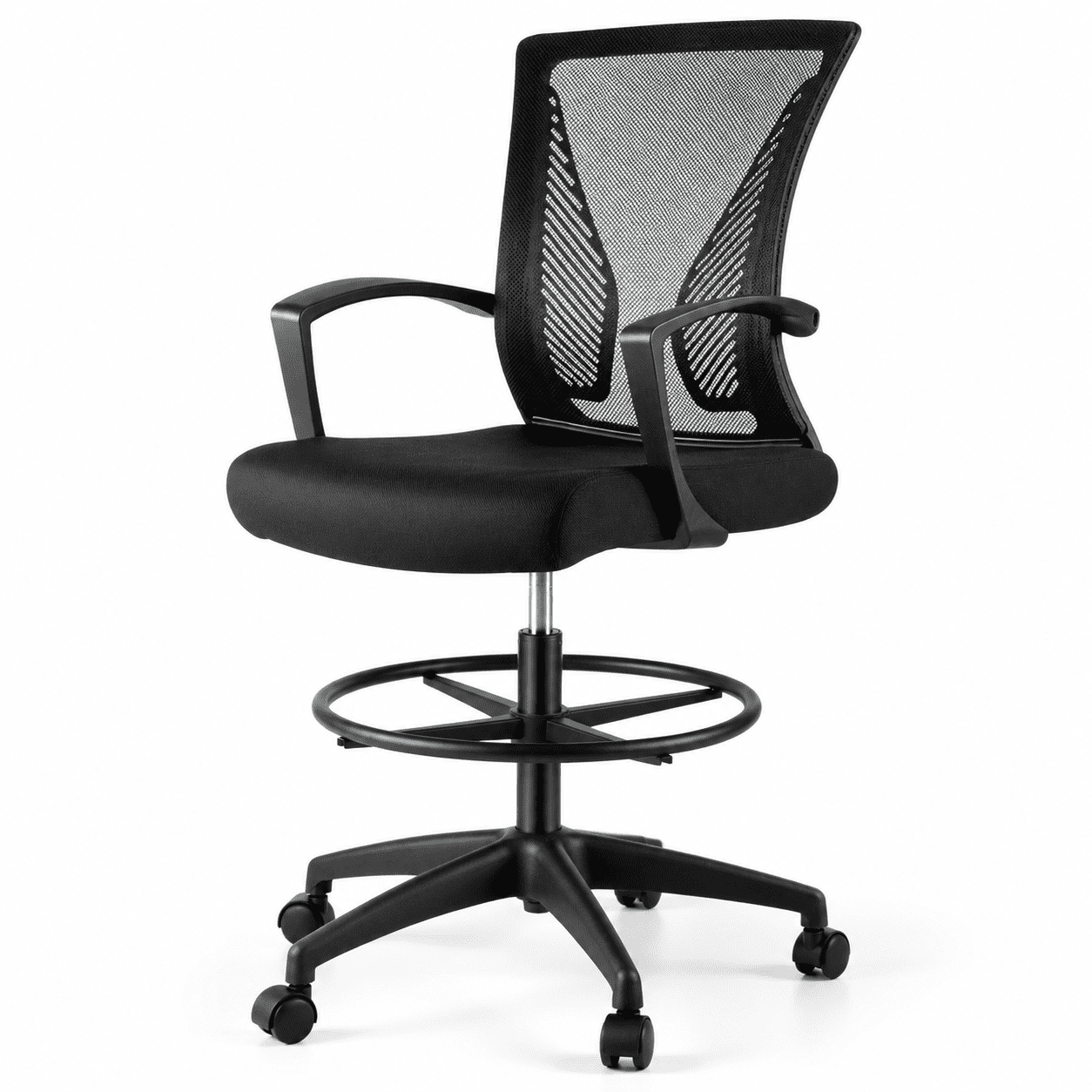 Fenbeli Drafting Chair Tall Office Chair with Lumbar Support and Adjustable Footrest Ring, Black
