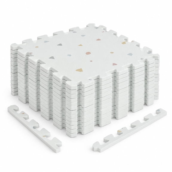 Fenbeli EVA Interlocking Foam Floor Tiles for Floor and Joint Protection, EVA Frame, of 18 PCS Mats 71.5" x 36.5" Footprint, Light Gray