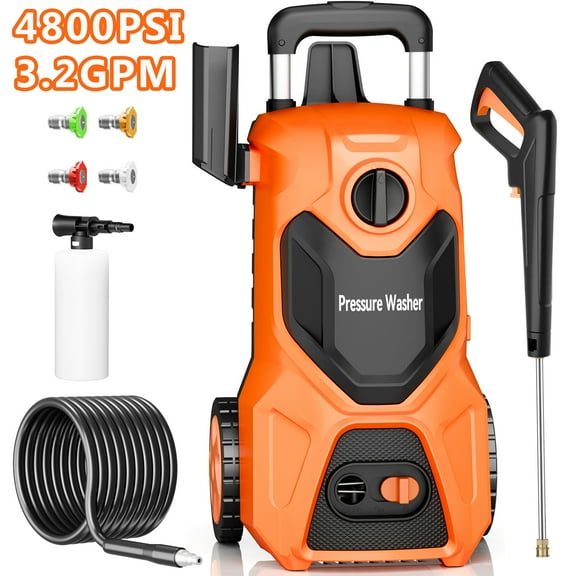 Fenbeli 4800 PSI Electric Pressure Washer, 3.2 GPM Power Washer Electric Powered with Foam Cannon, 4 Quick-Connect Nozzles for Car, Patio, Home Cleaning