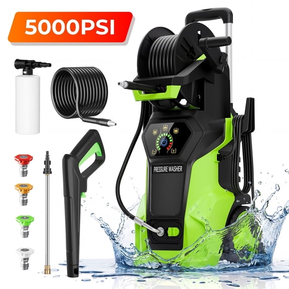 Fenbeli 5000 PSI Pressure Washer, 3.2 GPM Electric Power Washer with Touch Screen, Foam Cannon and 4 Nozzles, Corded High Pressure Washer for Home Patio Car Driveway Cleaning