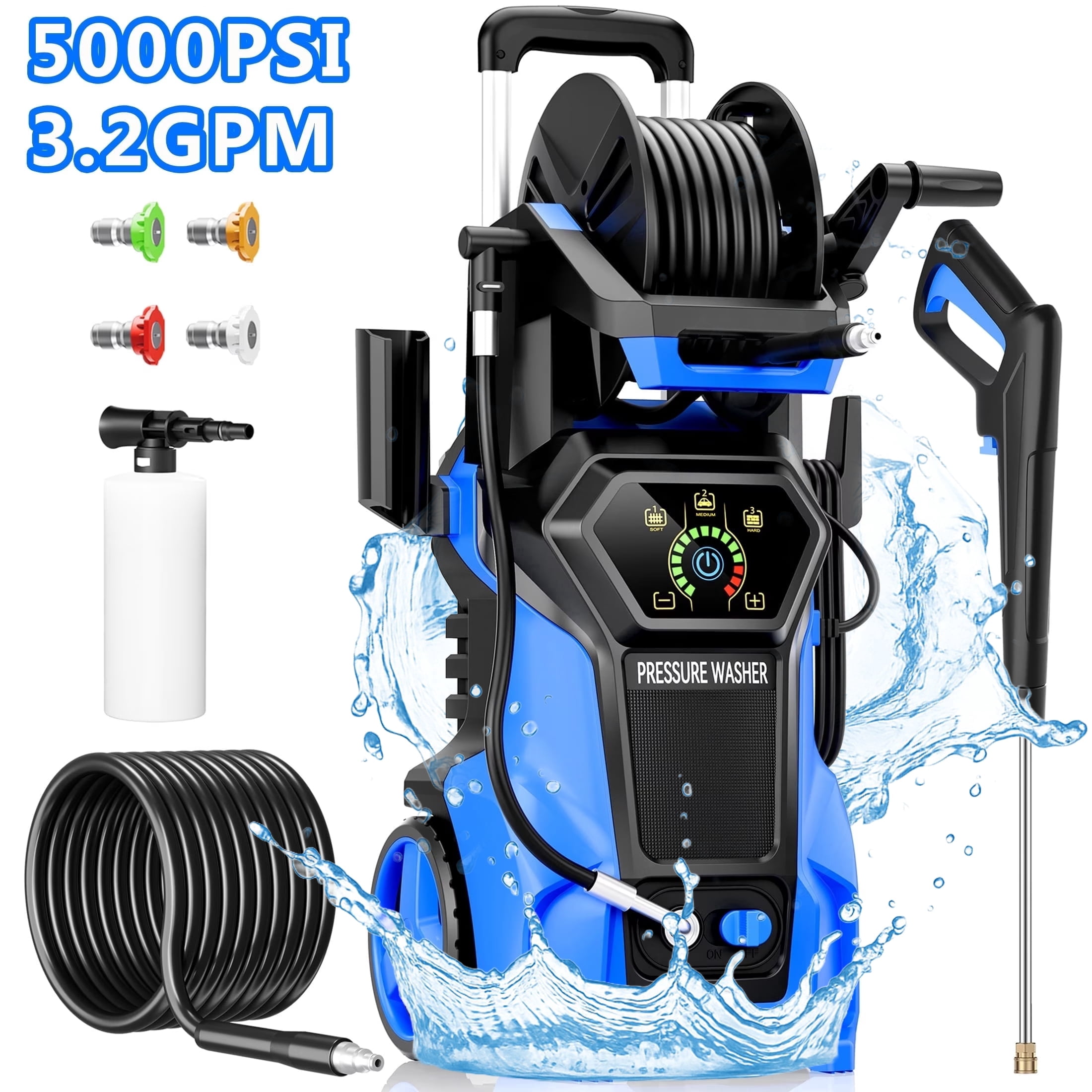 Fenbeli 5000 PSI Electric Pressure Washer, 3.2 GPM High-Powered Cleaner with 5 Nozzles, Foam Cannon for Cars, Patios & Outdoor Cleaning